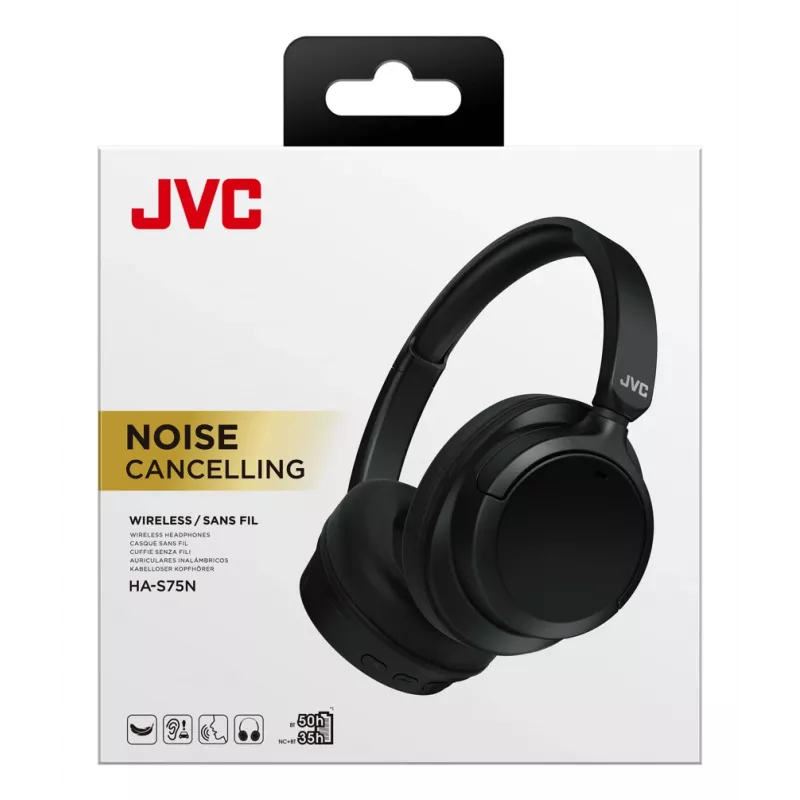 JVC Over-Ear-Kopfhörer mit Geräuschunterdrückung, Headset, kabellos, Kopfbügel, Anrufe/Musik, USB Type-C, Bluetooth, Schwarz