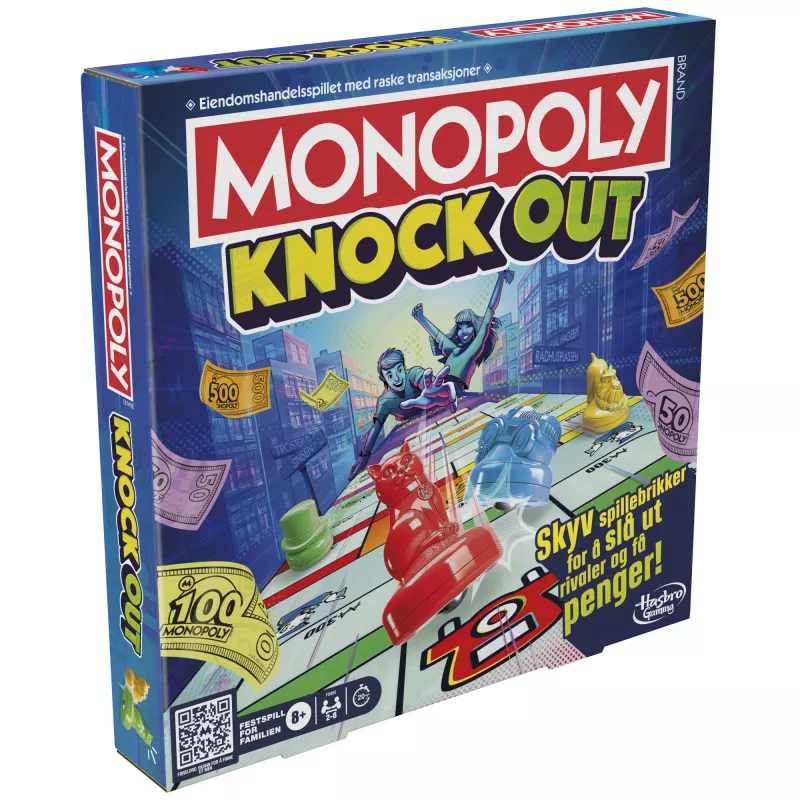 Monopoly Knockout Familienspiel, schnelle Brettspiele für Alter 8+, 2–8 Spieler, 20 Min.