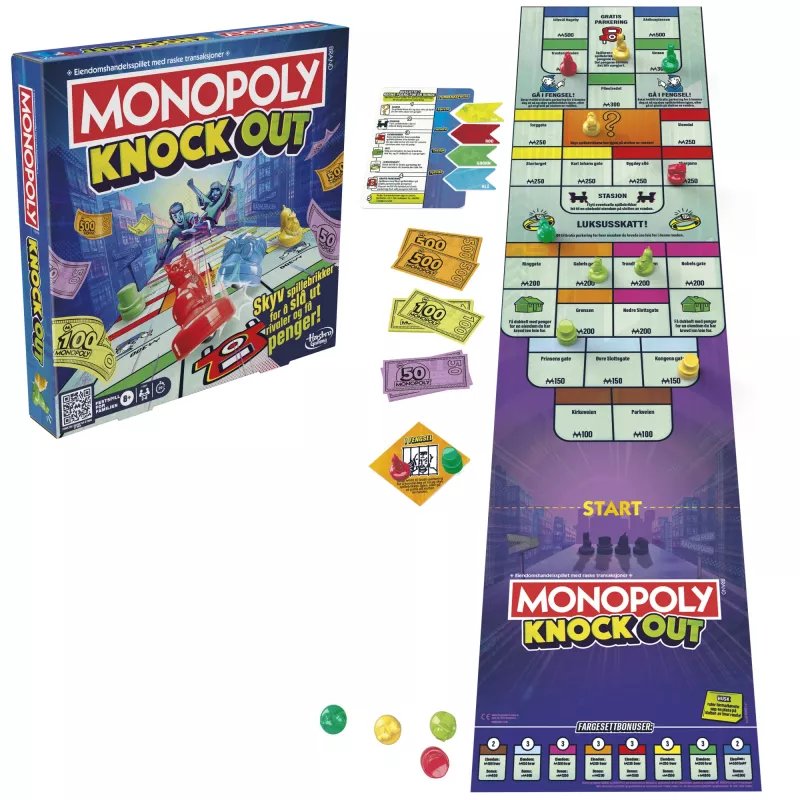 Monopoly Knockout Familienspiel, schnelle Brettspiele für Alter 8+, 2–8 Spieler, 20 Min.