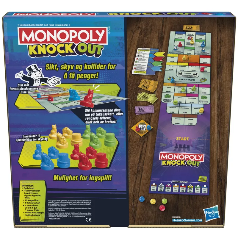 Monopoly Knockout Familienspiel, schnelle Brettspiele für Alter 8+, 2–8 Spieler, 20 Min.