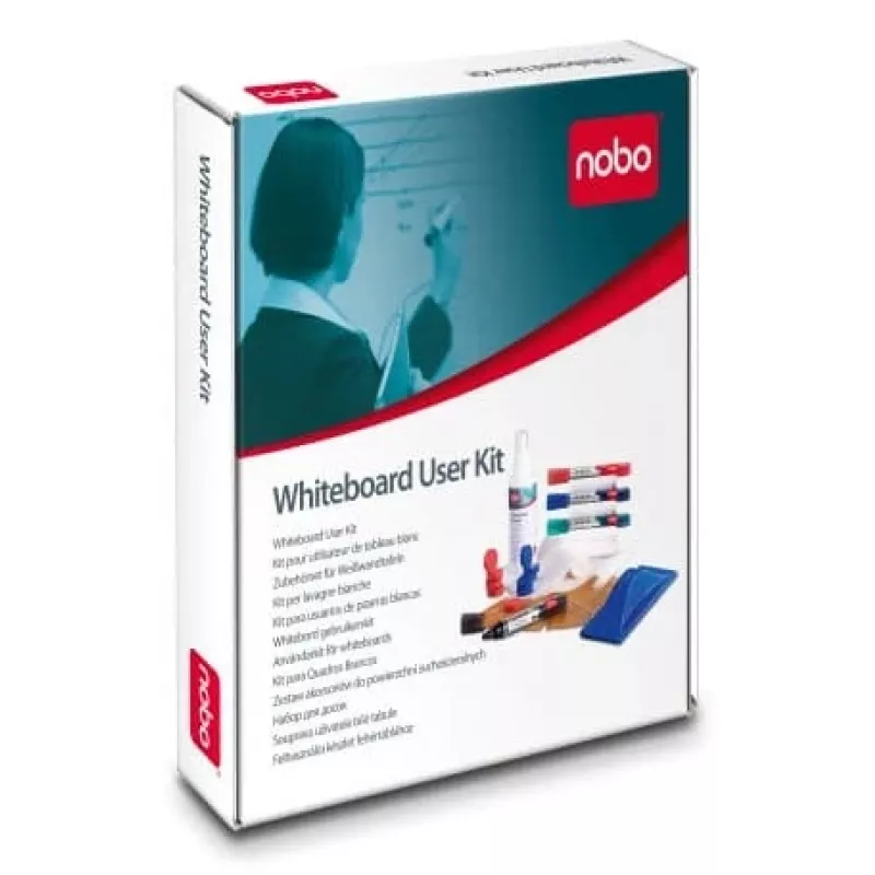 Nobo Whiteboard Benutzer-Kit, Zubehörset, Mehrfarbig, Schwarz, Blau, Grün, Rot, 610 g, Box, Board-Reinigungstuch, Board-Reinigungsspray, Board-Radierer, Board-Magnet, Board-Marker