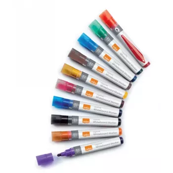 Nobo Flüssigtinte Whiteboard-Marker Rundspitze 10er-Packung, 10 Stk., Mehrfarbig, Rundspitze, Sortierte Farben, 3 mm, 38 mm