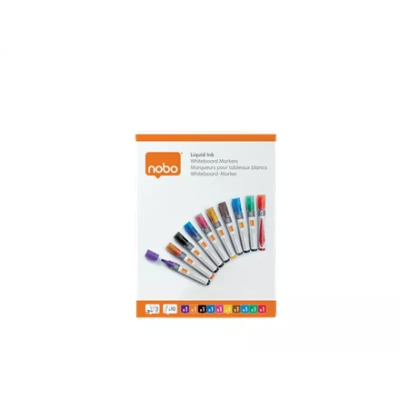 Nobo Flüssigtinte Whiteboard-Marker Rundspitze 10er-Packung, 10 Stk., Mehrfarbig, Rundspitze, Sortierte Farben, 3 mm, 38 mm