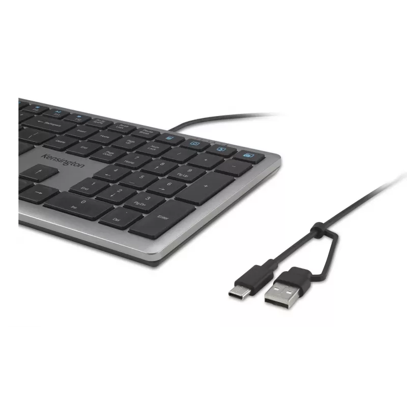 Kensington KB515 EQ USB-C/USB-A Kabelgebundene Tastatur, Full-Size (100 %), Kabelgebunden, USB, Scherenschalter, QWERTY, Grau