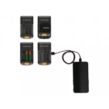 2-Power Universal-Kamera-Ladegerät – Einzelhandel, Lithium-Ionen (Li-Ion), Nickel-Metallhydrid (NiMH), AA, AAA