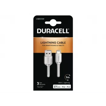Duracell Sync/Charge Kabel 1 Metre White, 1 m, USB A, Lightning, 2.0, Weiß