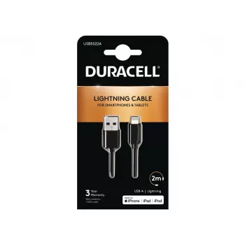 Duracell Sync-/Ladekabel 2 Meter Schwarz, 2 m, USB A, Lightning, 2.0, Schwarz