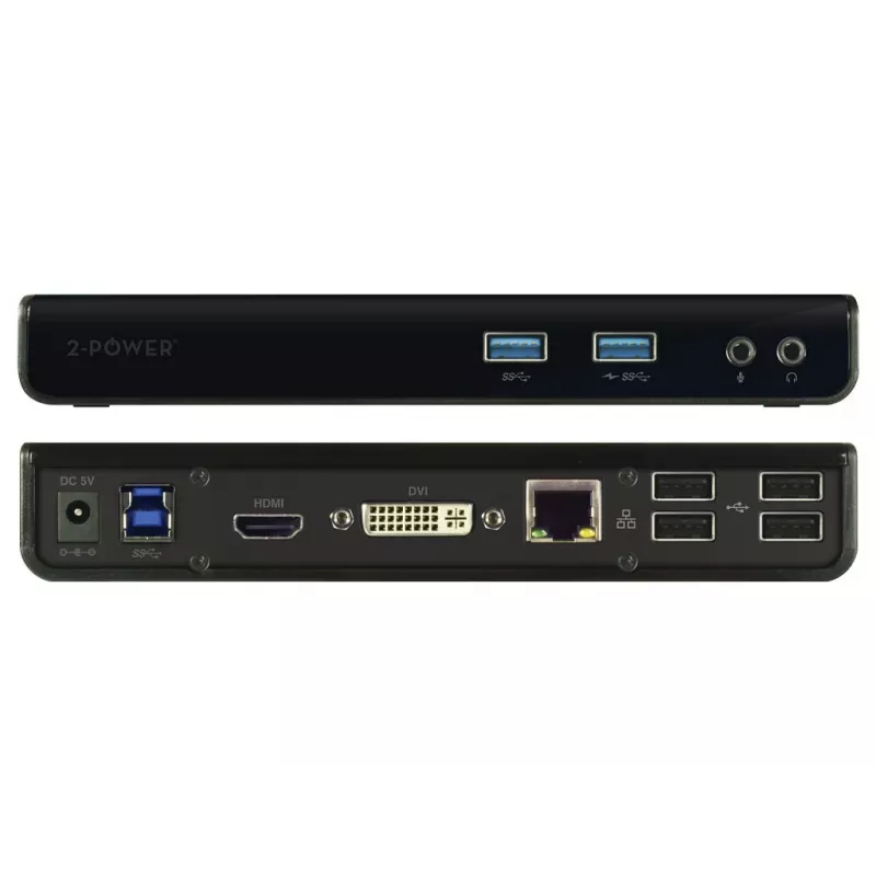2-Power USB 3.0 Dual Display Docking Station, Docking, 3,5 mm, USB Type-A, USB Type-B, 10,100,1000 Mbit/s, Schwarz, 5 Gbit/s