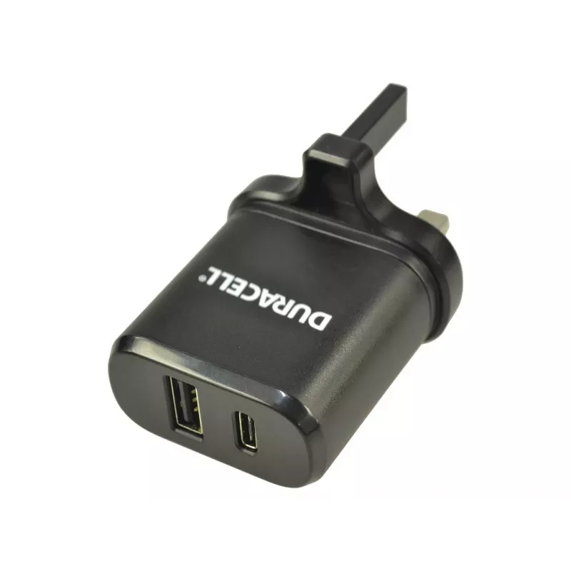 Duracell Type-C & Type-A Netzladegerät, Innenbereich, AC, Schwarz