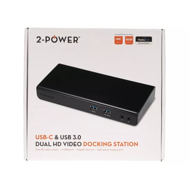 2-Power DOC0110A Laptop-Dockingstation/Port-Replikator Kabelgebunden USB 3.2 Gen 1 (3.1 Gen 1) Typ-B Schwarz