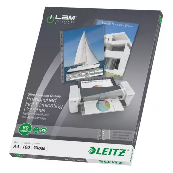 Leitz iLAM vorgelochte A4 Laminierfolien, 80 Mikron, Packung mit 100