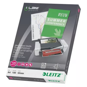 Leitz iLAM Selbstklebende A4 Laminierfolien, 125 Mikron, 100er-Packung