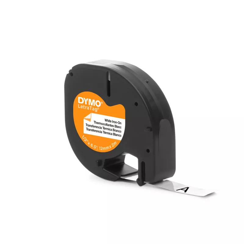 DYMO LetraTag Aufbügelbare Stoffetiketten | Original | 12 mm x 2 m Rolle | Schwarzer Druck auf Weiß | Aufbügelbare Kleidungsetiketten Ideal für Uniformen/Kinderkleidung | für LetraTag Drucker