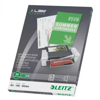 Leitz iLAM selbstklebende A4 Laminierfolien, 80 Mikron, 100er-Packung