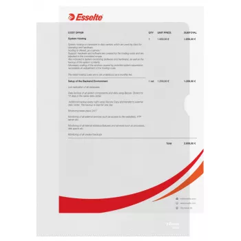Esselte Ordner 120my A4, A4, Polyvinylchlorid (PVC), Transparent, 220 mm, 307 mm, 1 mm