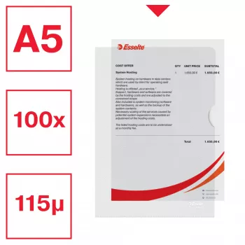Esselte Premium A5-Mappe, Projektmappe, A5, Polypropylen (PP), Transparent, Hochformat, 40 Blatt