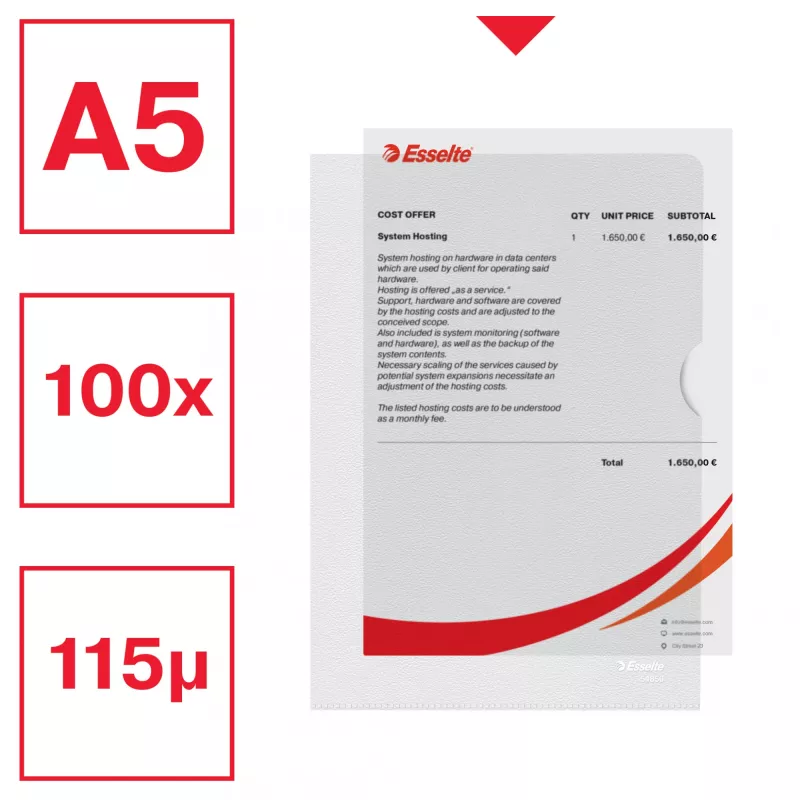 Esselte Premium A5-Mappe, Projektmappe, A5, Polypropylen (PP), Transparent, Hochformat, 40 Blatt
