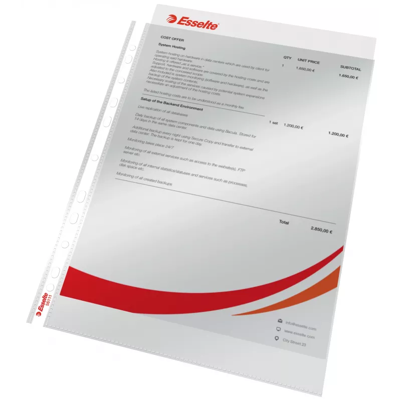 Esselte Pocket 75my A4, 210 x 297 mm (A4), Transparent, Polypropylene (PP), Hochformat, Oben, 0.075 mm