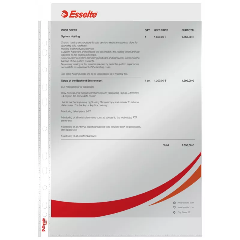 Esselte Pocket 75my A4, 210 x 297 mm (A4), Transparent, Polypropylene (PP), Hochformat, Oben, 0.075 mm