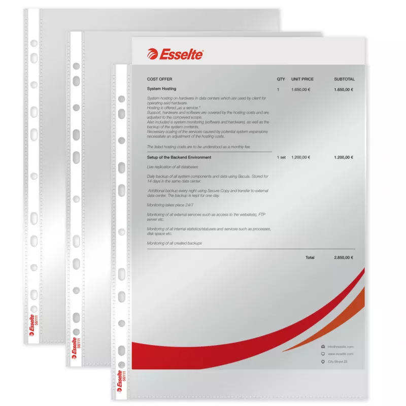 Esselte Pocket 75my A4, 210 x 297 mm (A4), Transparent, Polypropylene (PP), Hochformat, Oben, 0.075 mm