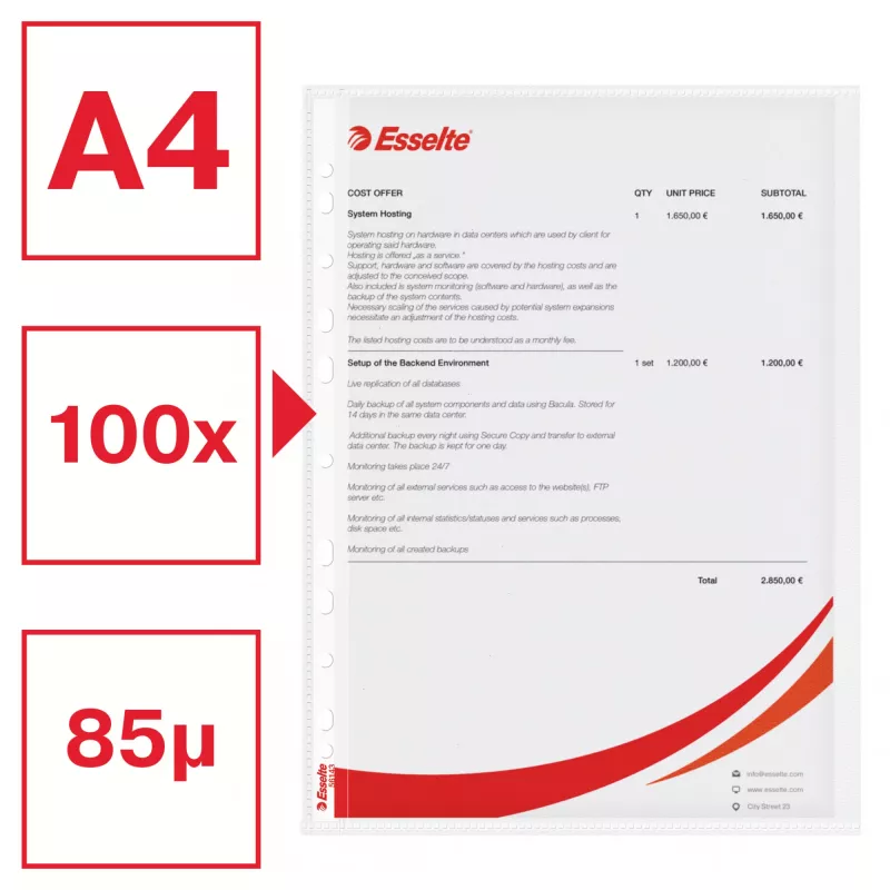Esselte Qualitätstasche A4 links geöffnet, 30 % Pre-Consumer-Recycling-Kunststoff
