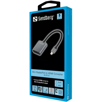 Sandberg Adapter MiniDP1.4>HDMI2.0 4K60, Mini DisplayPort, HDMI Typ A (Standard), Stecker, Buchse, 3840 x 2160 Pixel, 6 Gbit/s