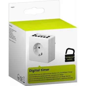 Smart-Steckdose MicroConnect GRUTIMER3 — Innen-Zeitschaltuhr mit LCD, 110×81×78 mm, Weiß