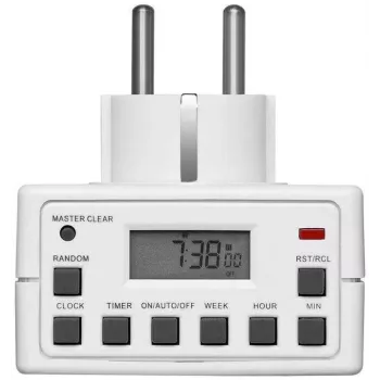 Smart-Steckdose MicroConnect GRUTIMER3 — Innen-Zeitschaltuhr mit LCD, 110×81×78 mm, Weiß