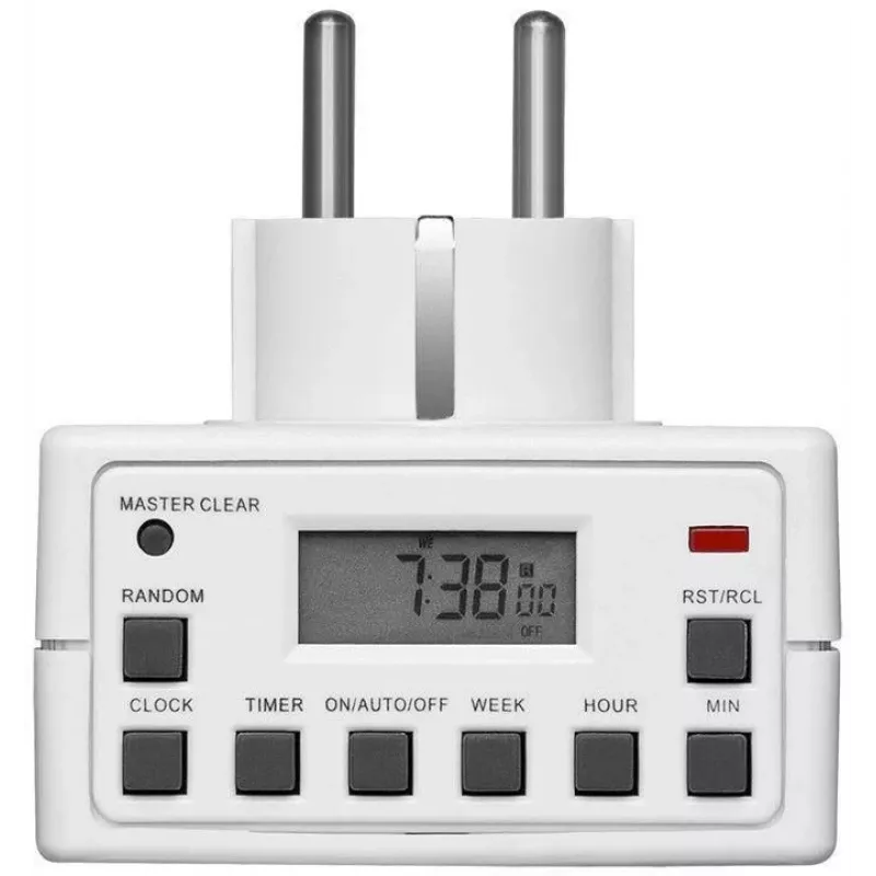 Smart-Steckdose MicroConnect GRUTIMER3 — Innen-Zeitschaltuhr mit LCD, 110×81×78 mm, Weiß