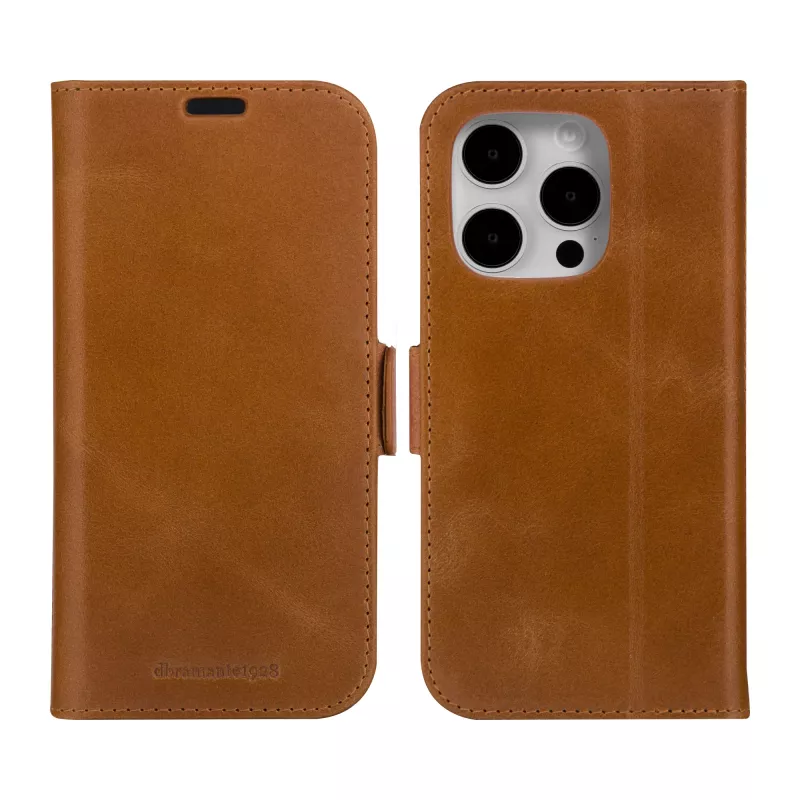 Folio-Handyhülle dbramante1928 Copenhagen für iPhone 15 Pro – Tan, 3 Kartenfächer, monochrom braun