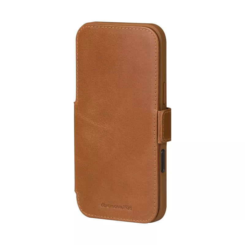 Wallet Case dbramante1928 Copenhagen für iPhone 17 Pro Max – Tan, 3 Kartenfächer, Tischständer