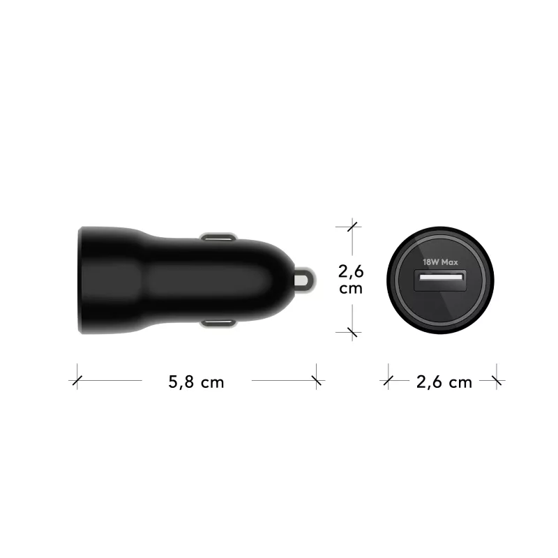 Auto-Ladegerät d bramante re-charge USB-A 18W – 12–24V, 1× USB-A, Schwarz
