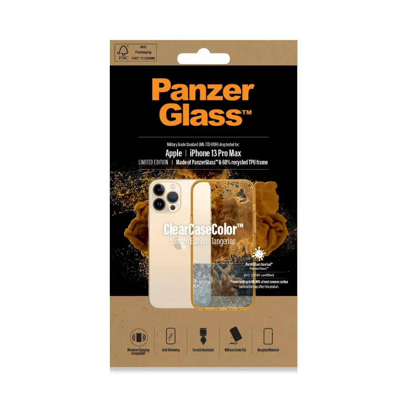 Schutzhülle ClearCaseColor PanzerGlass für iPhone 13 Pro Max 6,7 Zoll – PET und gehärtetes Glas, orange