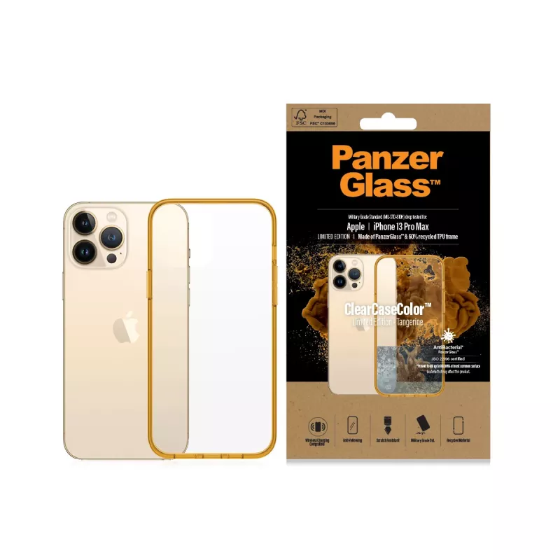 Schutzhülle ClearCaseColor PanzerGlass für iPhone 13 Pro Max 6,7 Zoll – PET und gehärtetes Glas, orange