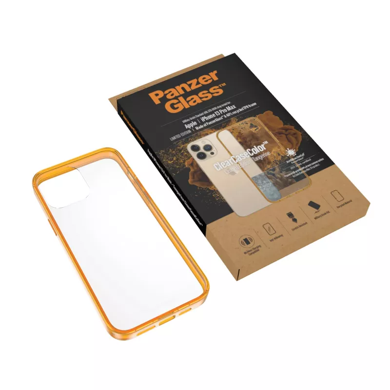 Schutzhülle ClearCaseColor PanzerGlass für iPhone 13 Pro Max 6,7 Zoll – PET und gehärtetes Glas, orange