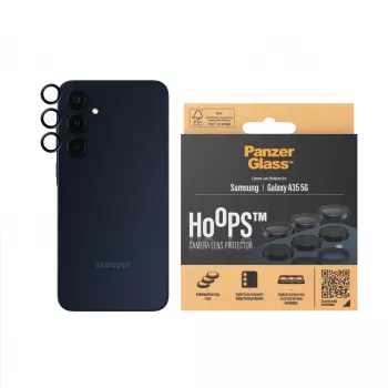 Kamera-Objektivschutz PanzerGlass Hoops für Samsung Galaxy A35 5G, gehärtetes Glas, schwarzer Rahmen
