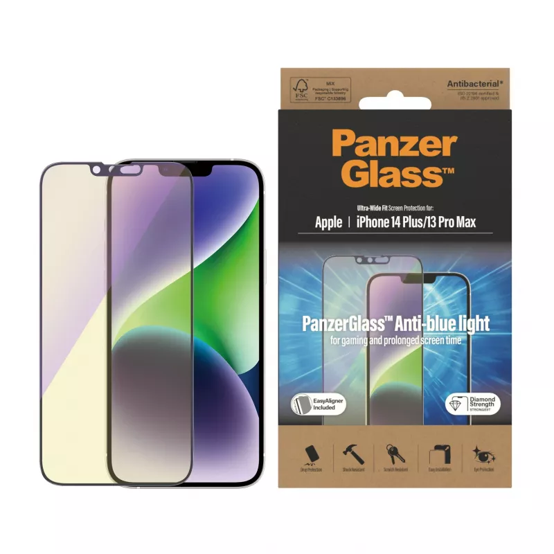 PanzerGlass ® Anti-Blaulicht Displayschutz iPhone 14 Plus | 13 Pro Max | Ultra-Wide Fit mit EasyAligner