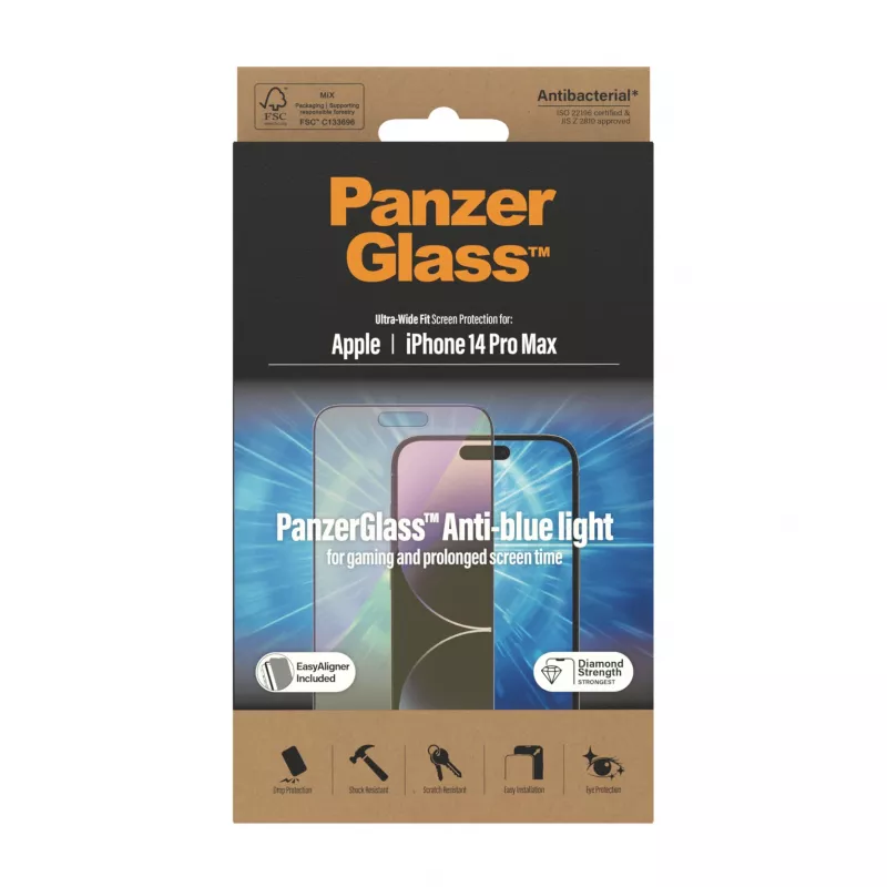 PanzerGlass ® Anti-Blaulicht-Bildschirmschutz iPhone 14 Pro Max | Ultra-Wide Fit mit EasyAligner