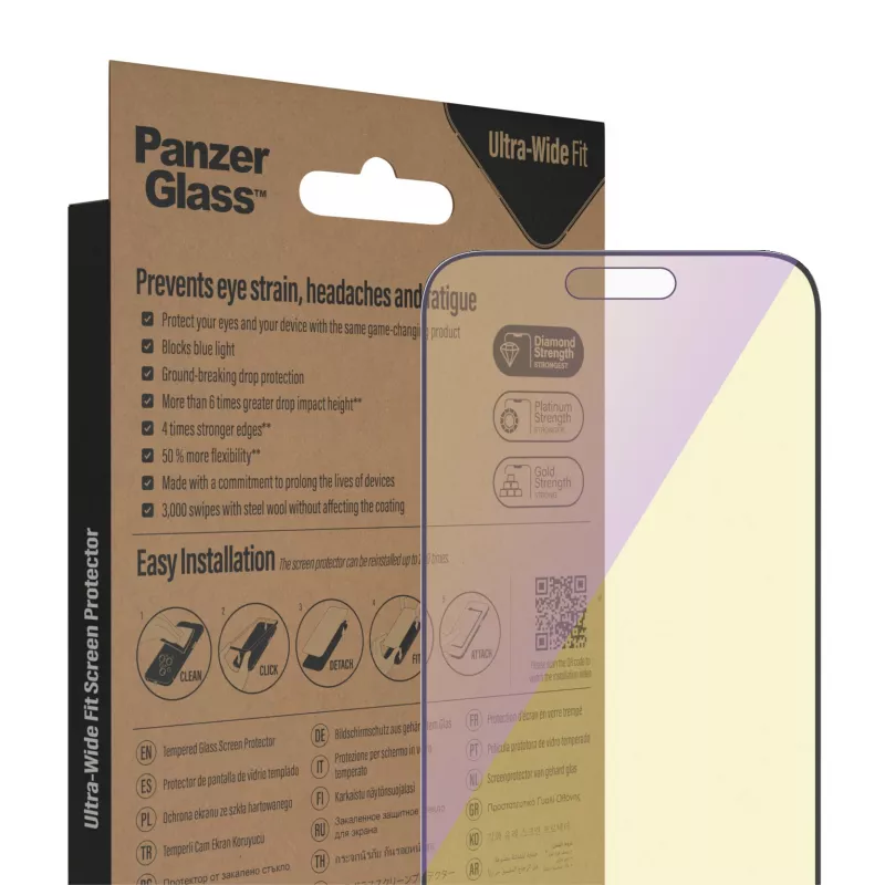 PanzerGlass ® Anti-Blaulicht-Bildschirmschutz iPhone 14 Pro Max | Ultra-Wide Fit mit EasyAligner