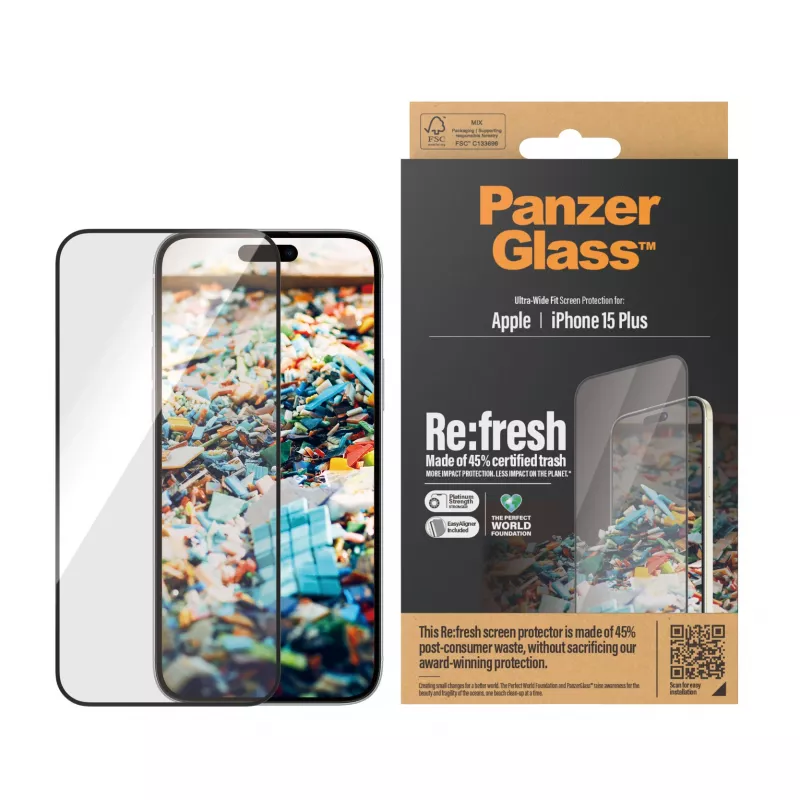 PanzerGlass® Re:fresh Displayschutzfolie iPhone 15 Plus | Ultra-Wide Fit mit EasyAligner