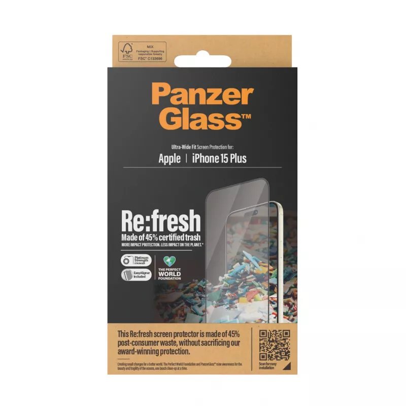 PanzerGlass® Re:fresh Displayschutzfolie iPhone 15 Plus | Ultra-Wide Fit mit EasyAligner