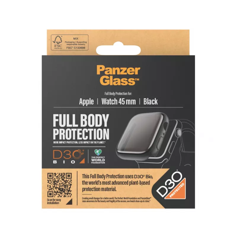 PanzerGlass Displayschutz Vollkörper Apple Watch Series 9 D3O 45mm Schwarz