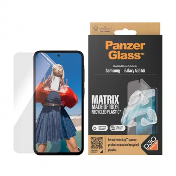 Bildschirmschutz PanzerGlass MATRIX mit D3O für Samsung Galaxy A35 5G — Ultraweite PET-Folie, Trockenmontage, 1 Stk., transparent