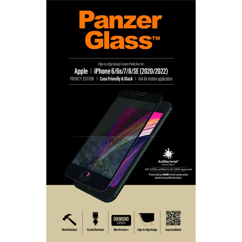 PanzerGlass ® Sichtschutzfolie iPhone SE (2020/2022) | 8 | 7 | 6 | 6s | Edge-to-Edge