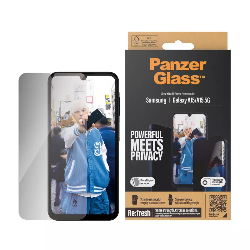 PanzerGlass® Privacy-Blickschutz für Samsung Galaxy A15 | A15 5G | Ultra-Wide Fit mit EasyAligner