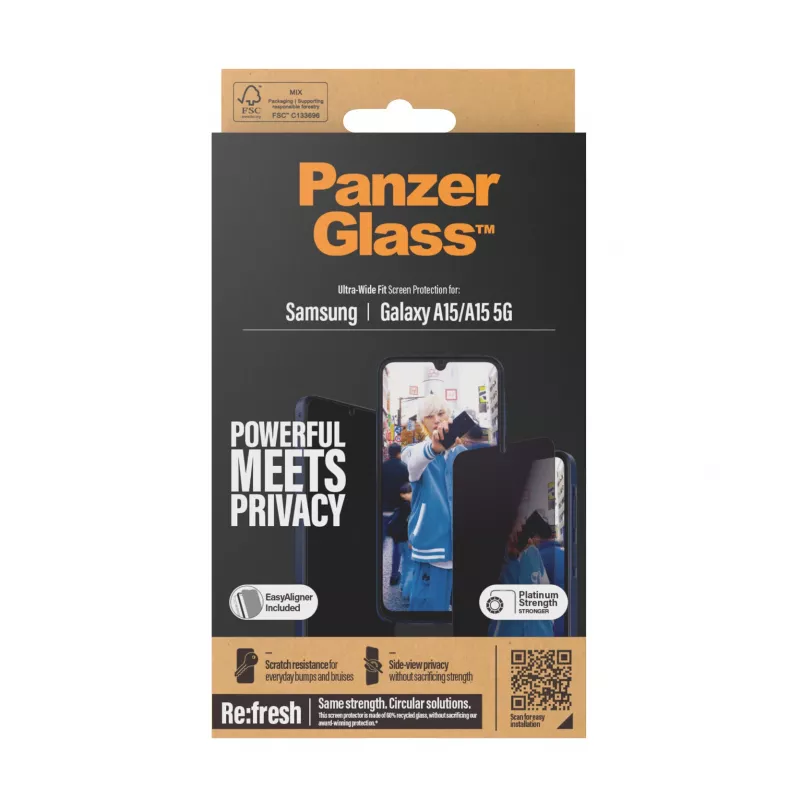 PanzerGlass® Privacy-Blickschutz für Samsung Galaxy A15 | A15 5G | Ultra-Wide Fit mit EasyAligner
