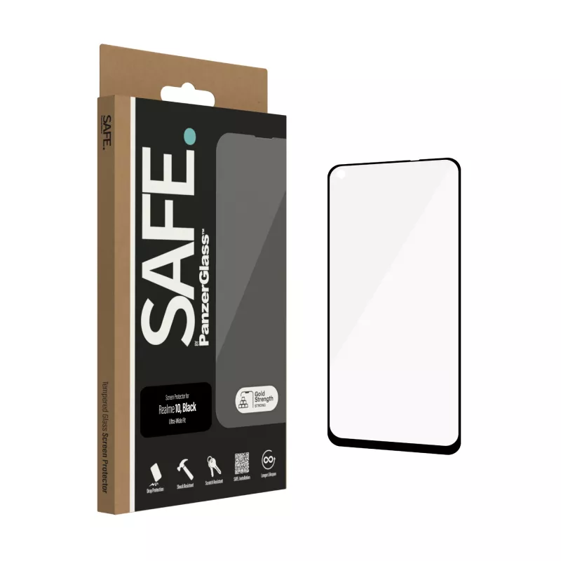 Gehärtetes Panzerglas PanzerGlass SAFE für Realme 10 — Ultra-Wide Fit, Schwarz