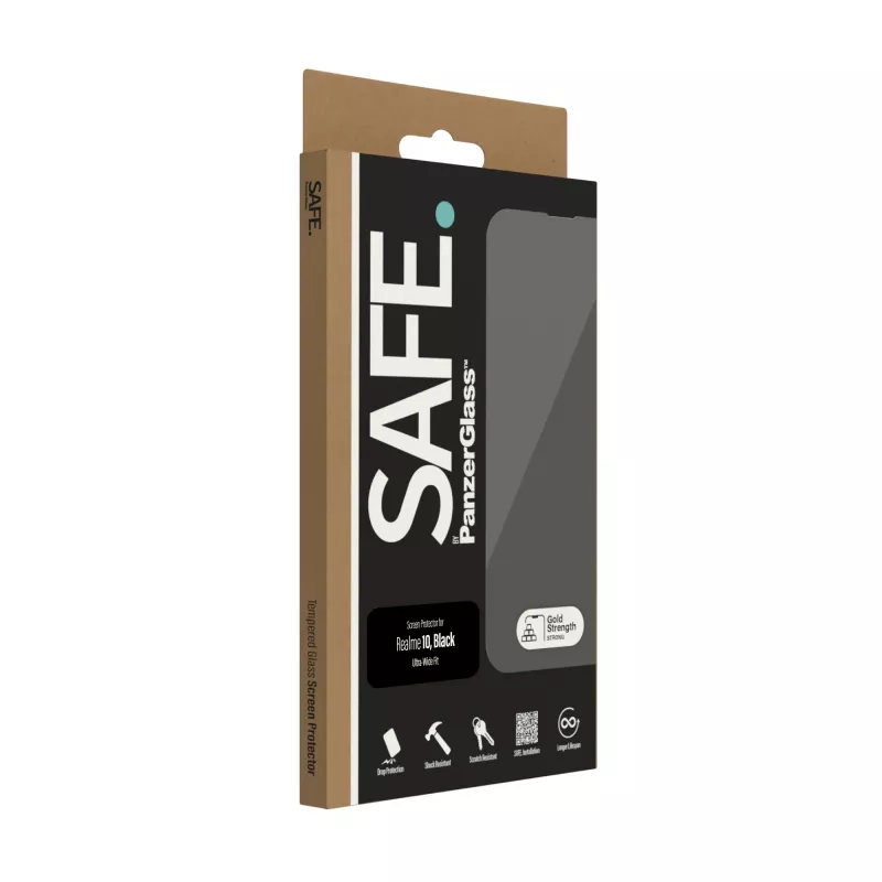 Gehärtetes Panzerglas PanzerGlass SAFE für Realme 10 — Ultra-Wide Fit, Schwarz