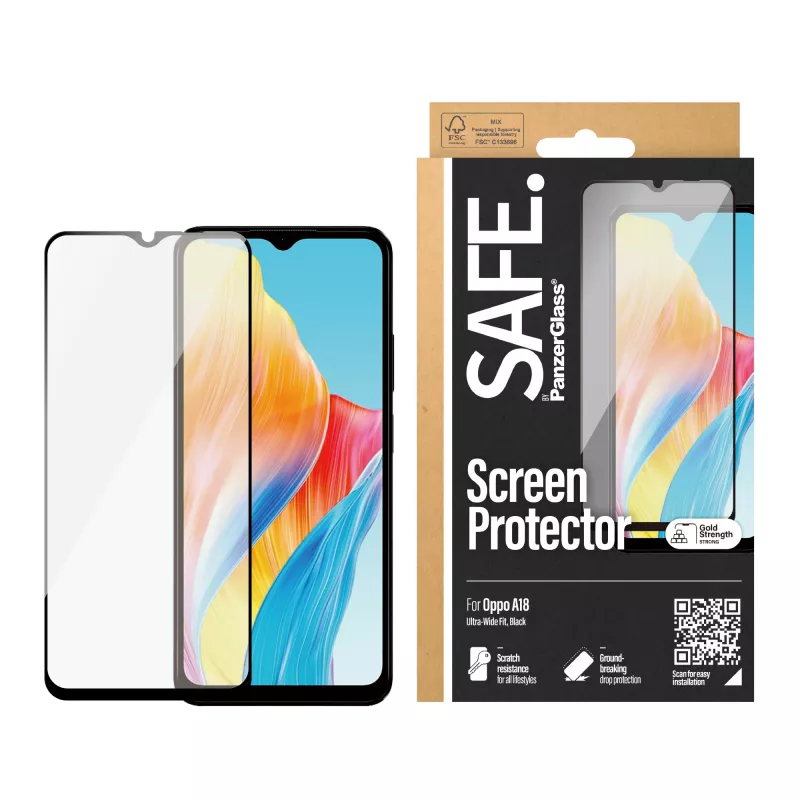 PanzerGlass SAFE. by ® Displayschutz Oppo A18 | Ultra-Wide Fit