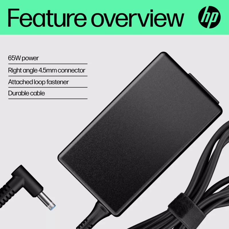 HP 65W Smart AC Adapter, Laptop, Innenbereich, 65 W, Kompatibel mit HP ProBook 440 G6 Notebook PC; HP ProBook 450 G6 Notebook PC; HP ProBook x360 11..., Business, Schwarz